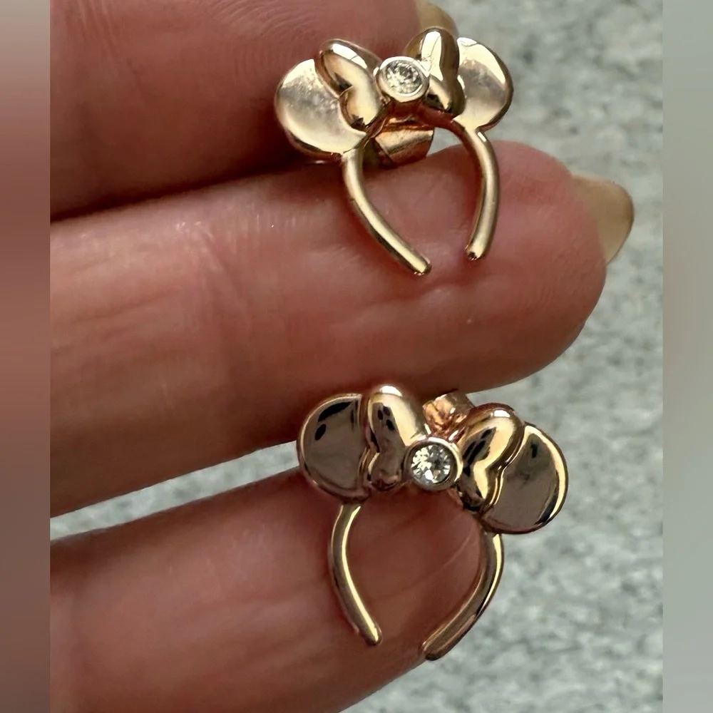 Disney Minnie Mouse Headband Earrings EUC Rose Gold color
